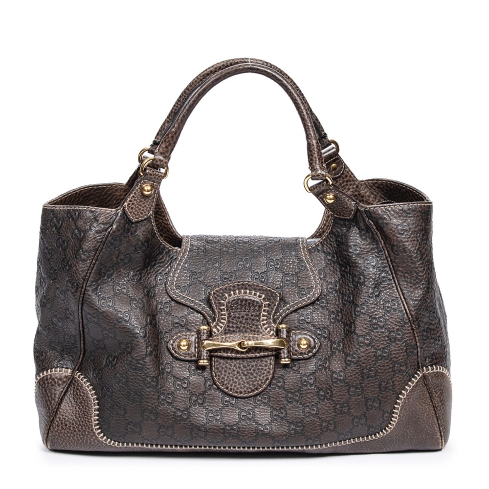 Authentic Gucci Large Pelham horse-bit dark brown leather Shoulder Bag!